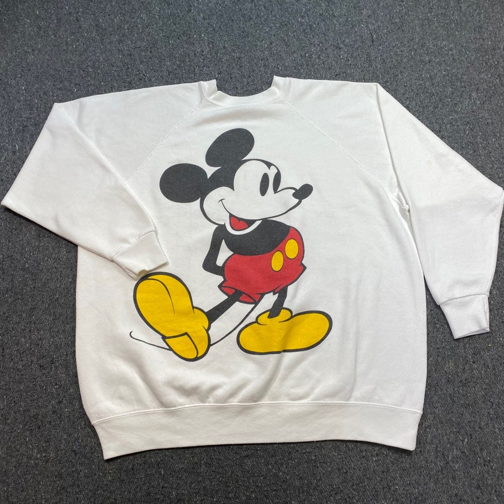 Disney Mickey Mouse Sweatshirt Sz 4XL Mens White Retro 80s 90s Graphic Raglan US